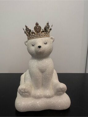 Bath & Body Works Sparkling White Bear Figurine with Gold Crown